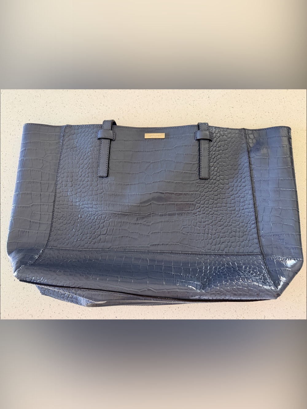 kate spade navy croc-embossed tote